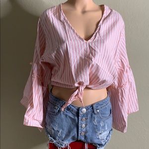 Bell sleeved Striped Blouse